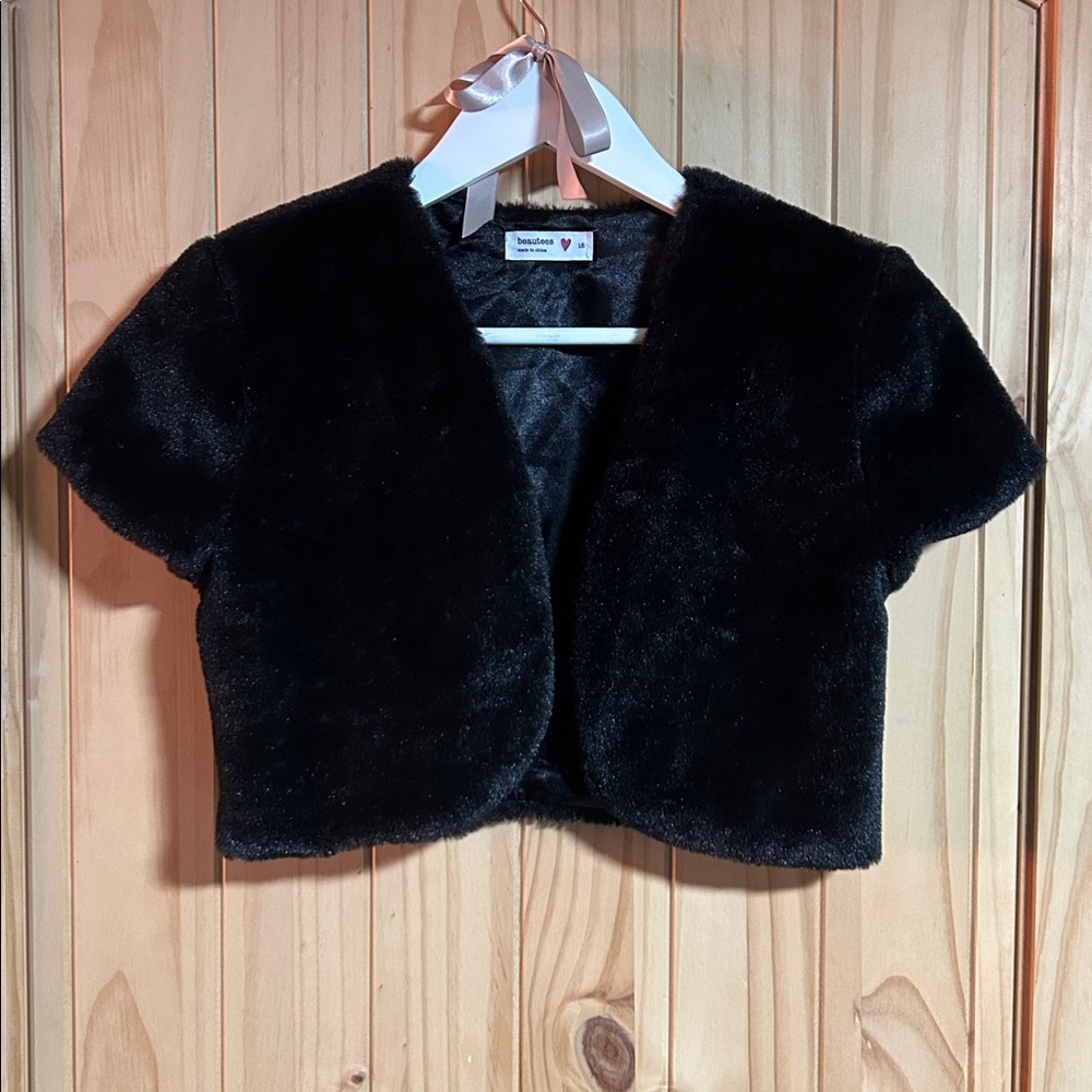 Beautees Black Faux Fur Bolero Jacket